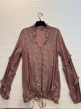 Pol Lace-Trim Mauve Boho Top